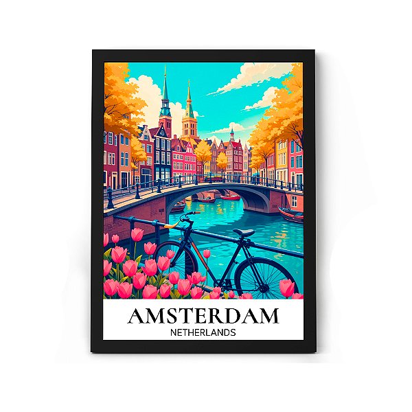 Quadro Decorativo Da Holanda Amsterdam Para Sala ou Quarto Com Moldura