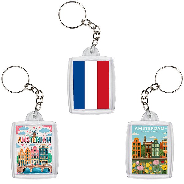 Chaveiro Decorativo Pontos Turísticos da Holanda Amsterdam Souvenir 6x4cm