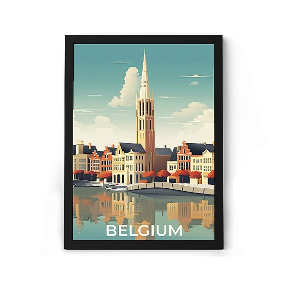Quadro Decorativo Ponto Turístico Da Bélgica Para Sala ou Quarto Com Moldura