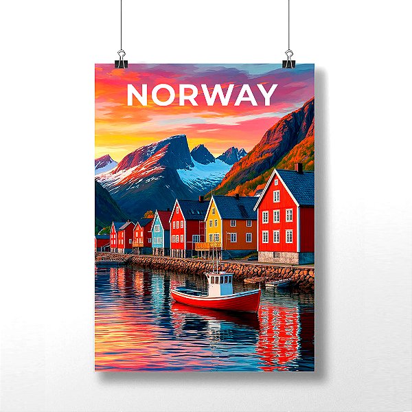 Placa Decorativa Pontos Turísticos da Noruega Bergen em MDF