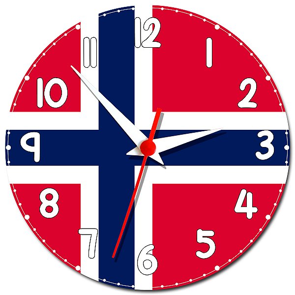 Relógio de Parede Decorativo Bandeira Da Noruega - Relógio Temático da Noruega