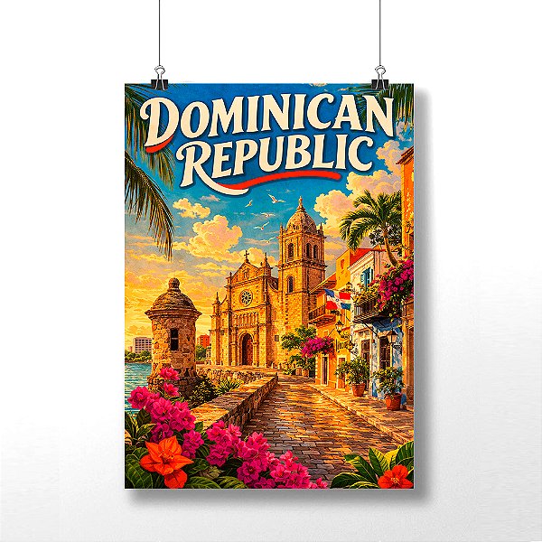 Placa Decorativa Pontos Turísticos do República Dominicana em MDF