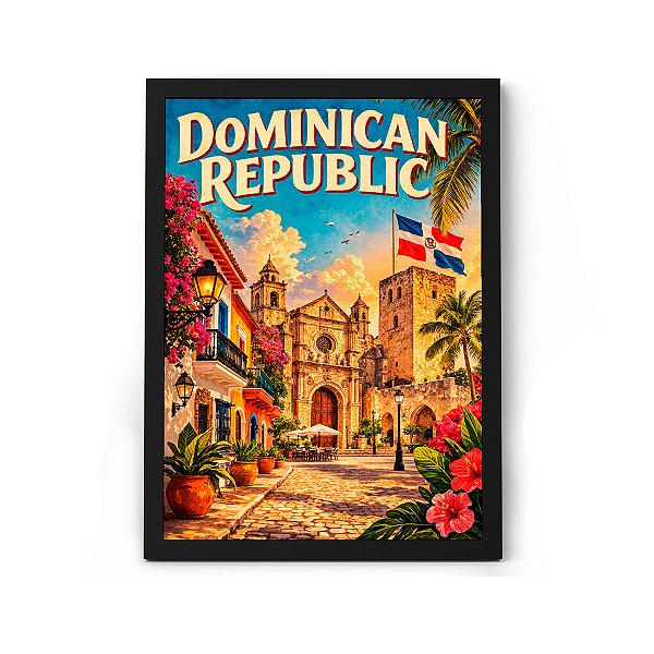Quadro Decorativo Ponto Turístico Do República Dominicana Para Sala ou Quarto Com Moldura