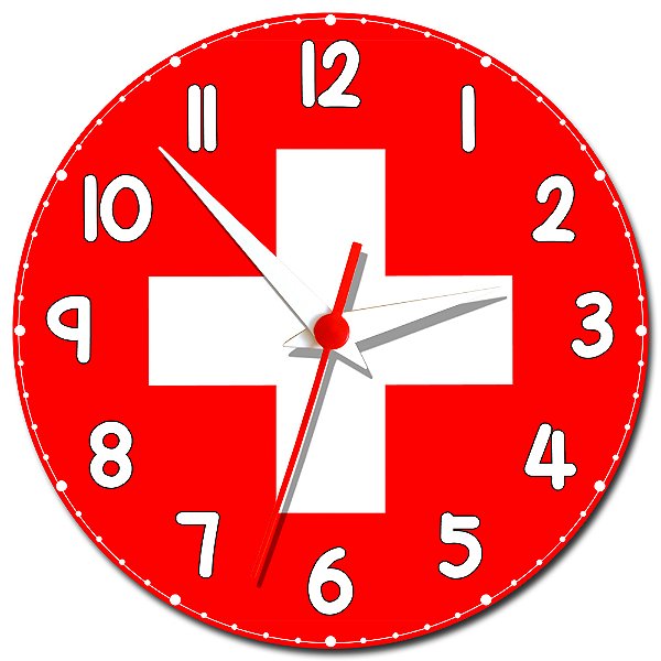 Relógio de Parede Decorativo Bandeira Da Suíça - Relógio Temático da Suíça