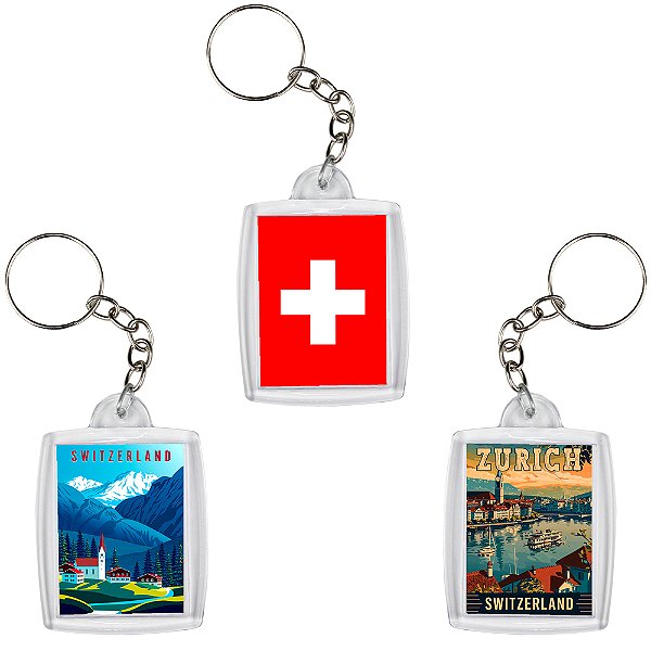 Chaveiro Decorativo Pontos Turísticos da Suíça Souvenir 6x4cm