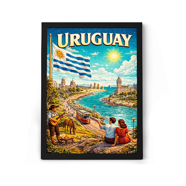 Quadro Decorativo Ponto Turístico Do Uruguai Montevidéu Para Sala ou Quarto Com Moldura