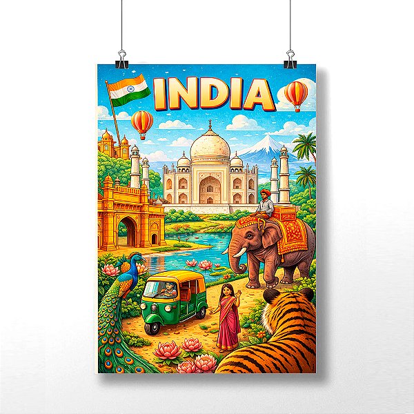 Placa Decorativa Pontos Turísticos da Índia Taj Mahal em MDF