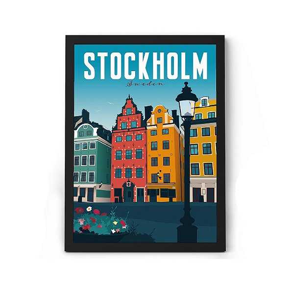 Quadro Decorativo Ponto Turístico Da Suécia Para Sala ou Quarto Com Moldura