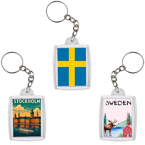 Chaveiro Decorativo Pontos Turísticos da Suécia Souvenir 6x4cm