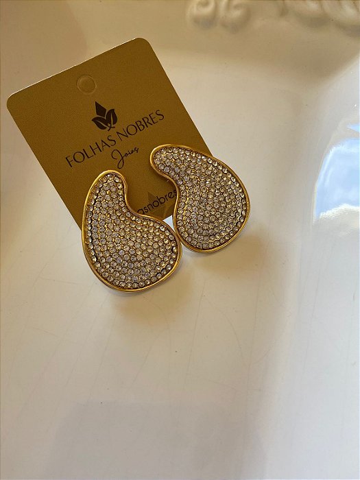 Brinco MAX Gota com strass banhado a ouro 18k