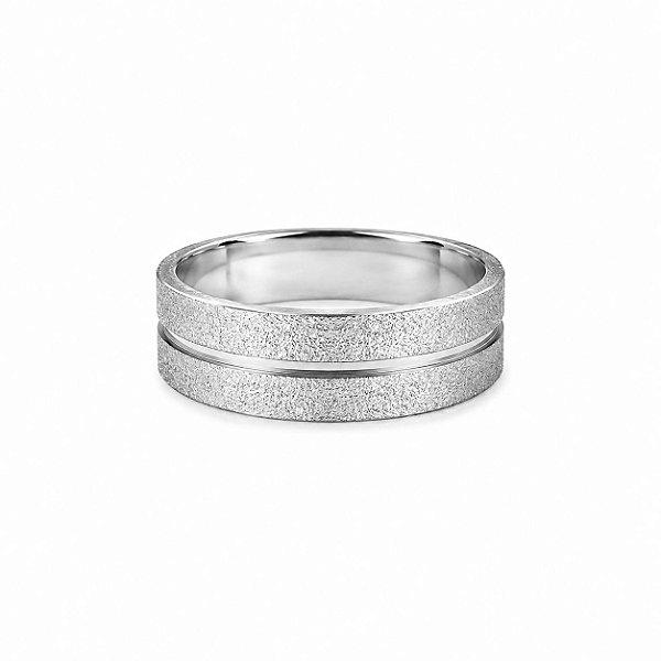 Par de Alianças Diamantada com Friso - Prata 950