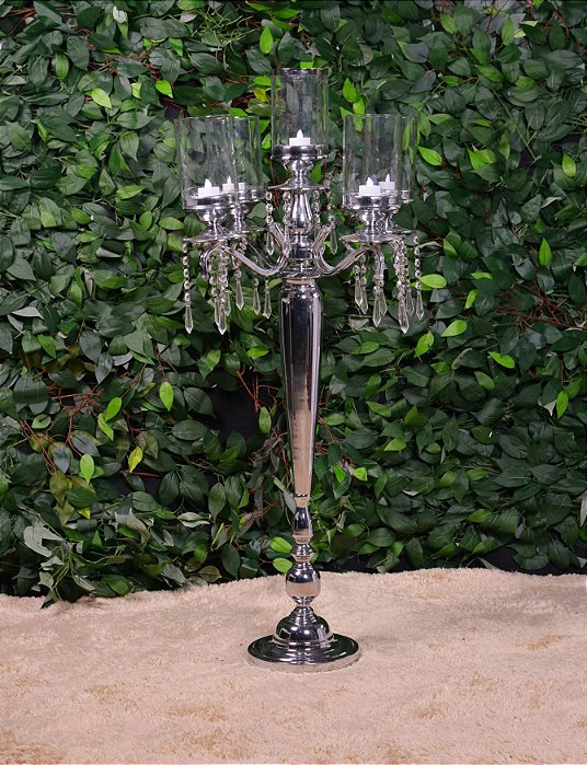 5077 Castiçal Prata Com Cúpula 5 Pontas