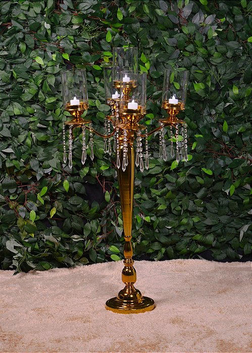 5076 Castiçal Dourado Com Cúpula 5 Pontas