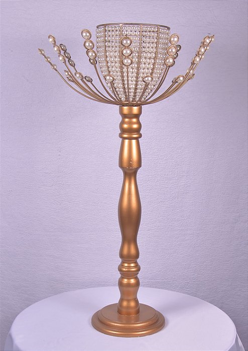 4771 vaso dourado com pérolas com pé alto