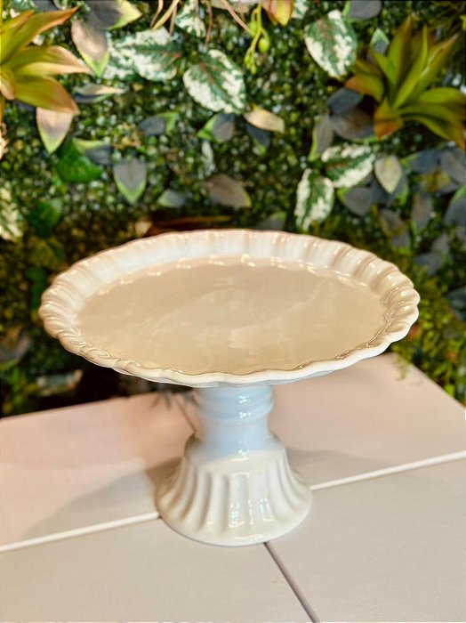 5092 Bandeja boleira alta cerâmica branca