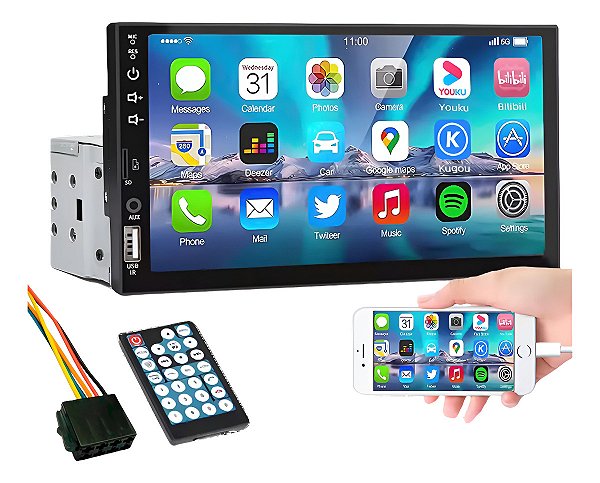 Central Multimidia 1 Din Full Carplay Sem Fio Android Auto Universal