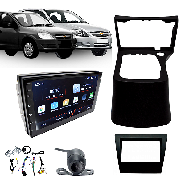 Kit Moldura Preta Multimídia Carplay Câmera Ré Celta G2 Prisma