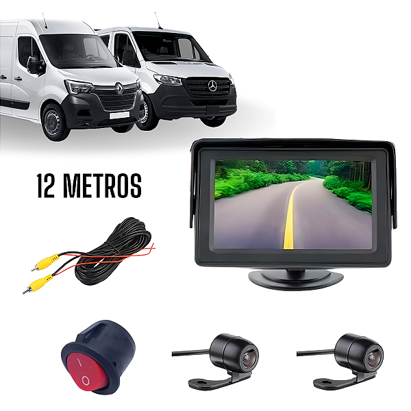 Tela 4.3 Câmera RÉ Cabo 12m Câmera Dianteira Interruptor