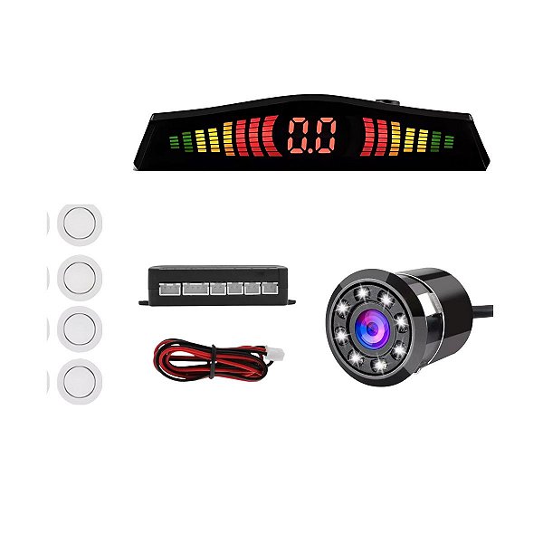 Câmera De Ré Infravermelho + Sensor 4 Pontos Branco Universal