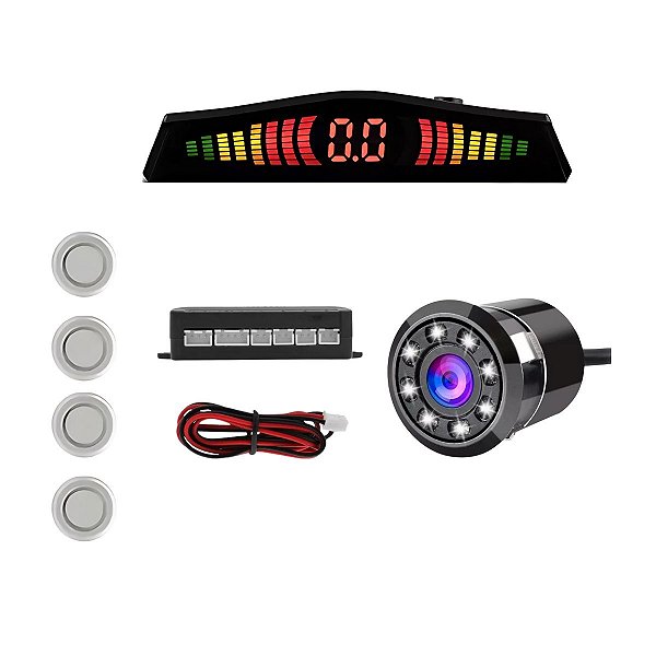 Câmera De Ré Infravermelho + Sensor 4 Pontos Prata Universal