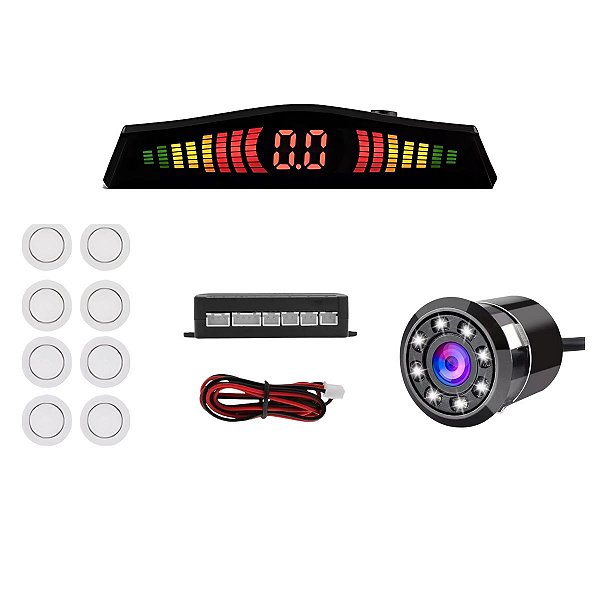 Câmera De Ré Infravermelho + Sensor 8 Pontos Branco Universal