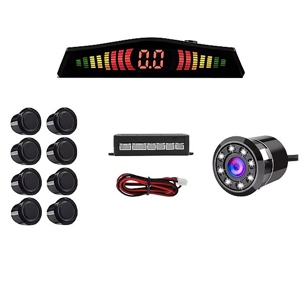 Câmera De Ré Infravermelho + Sensor 8 Pontos Preto Universal
