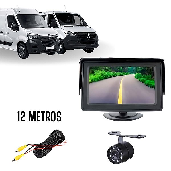 Tela Lcd 4.3" + Cabo Rca 12 Metros + Câmera De Ré Infravermelho