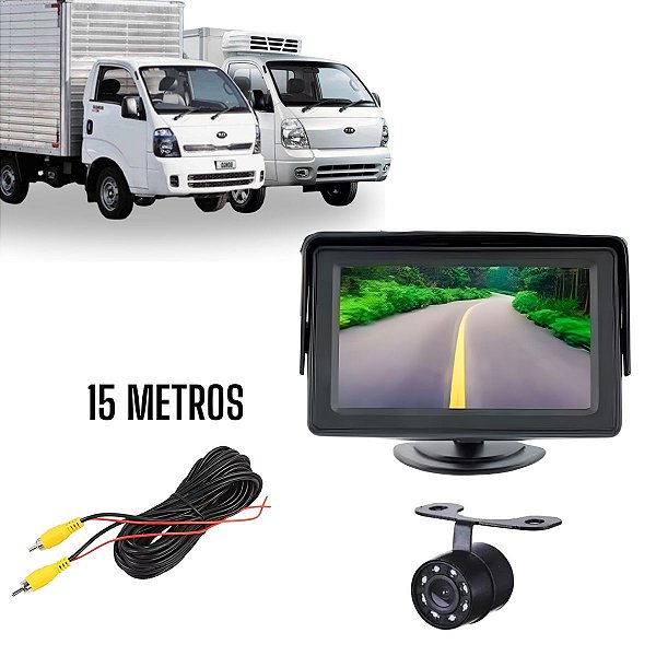 Tela Lcd 4.3" + Cabo Rca 15 Metros + Câmera De Ré Infravermelho