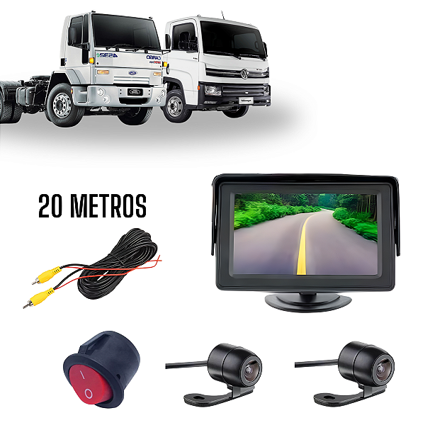 Display 4.3" Câmera Dianteira Cabo 20m Câmera Traseira Botão Interruptor