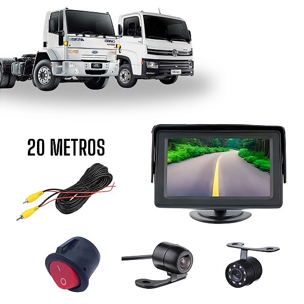Display 4.3 Câmera Traseira Cabo 20m Câmera Dianteira Infravermelho Chave Interruptora