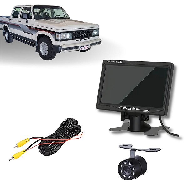 Tela Lcd 7" Polegadas Aiker + Cabo Rca 6 Metros + Câmera De Ré Infravermelho