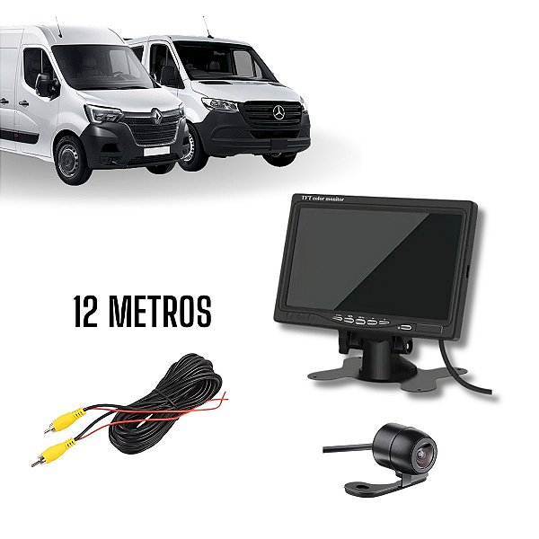 Tela Lcd 7" Polegadas Aiker + Cabo Rca 12 Metros +  Câmera De Ré Borboleta