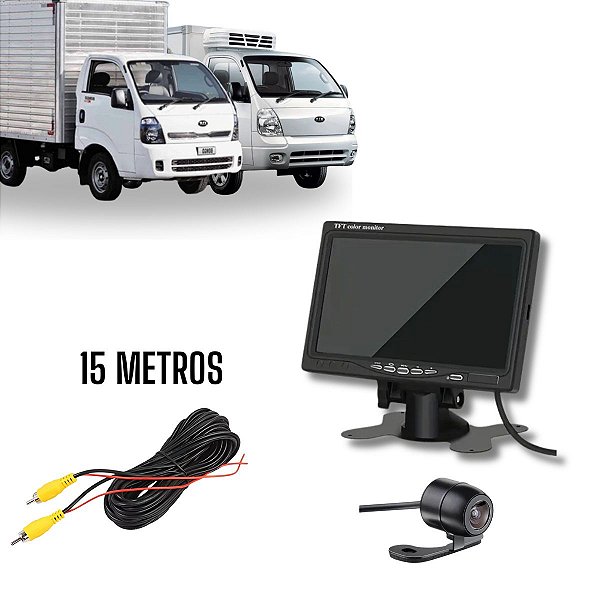 Tela Lcd 7" Polegadas Aiker + Cabo Rca 15 Metros +  Câmera De Ré Borboleta