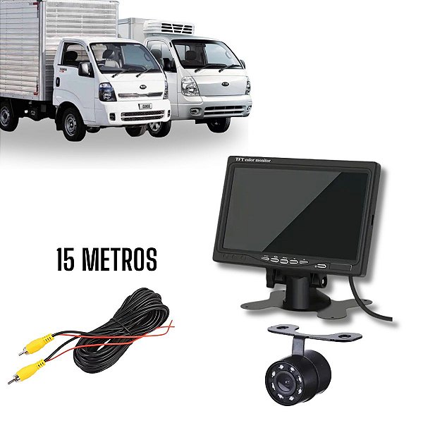 Tela Lcd 7" Polegadas Aiker + Cabo Rca 15 Metros + Câmera De Ré Infravermelho