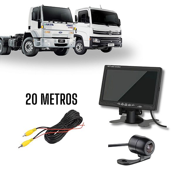 Tela Lcd 7" Polegadas Aiker + Cabo Rca 20 Metros +  Câmera De Ré Borboleta