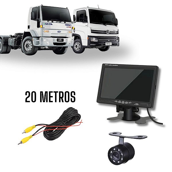 Tela Lcd 7" Polegadas Aiker + Cabo Rca 20 Metros + Câmera De Ré Infravermelho