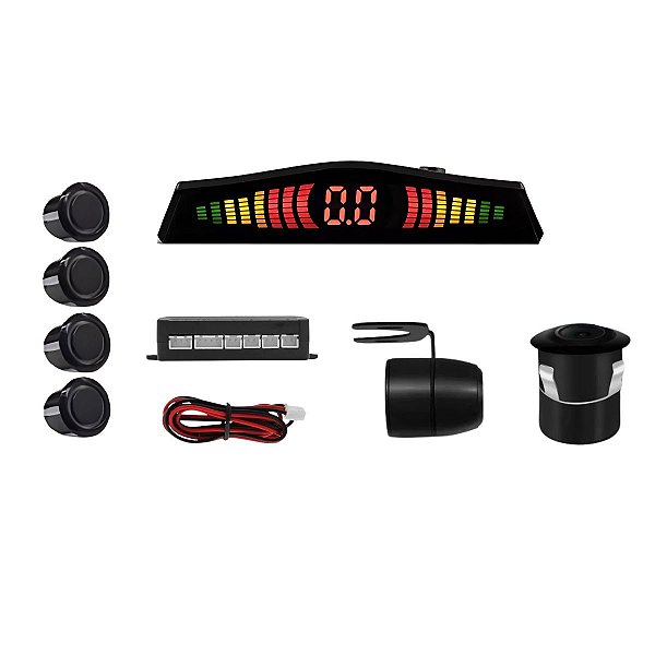 Câmera De Ré 2x1 Com Broca + Sensor 4 Pontos Preto