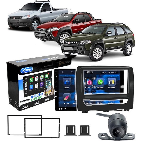 Kit Aparelho MultimÍdia Moldura Camera De Ré Fiat Strada 2016 Até 2019