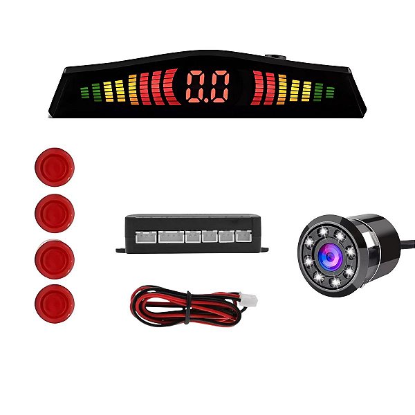 Câmera De Ré Infravermelho + Sensor 4 Pontos Vermelho Universal