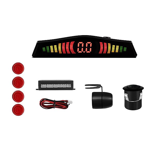 Câmera De Ré 2x1 Com Broca + Sensor 4 Pontos Vermelho