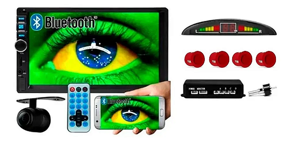 Central Multimídia Bluetooth Câmera Ré E Sensor Estacionamento