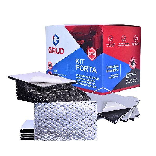 KIT PORTA GTA / GRUD - Tratamento Acústico e Antivibração para 1 Porta | Butílica, Manta Vinílica e Espuma Acústica