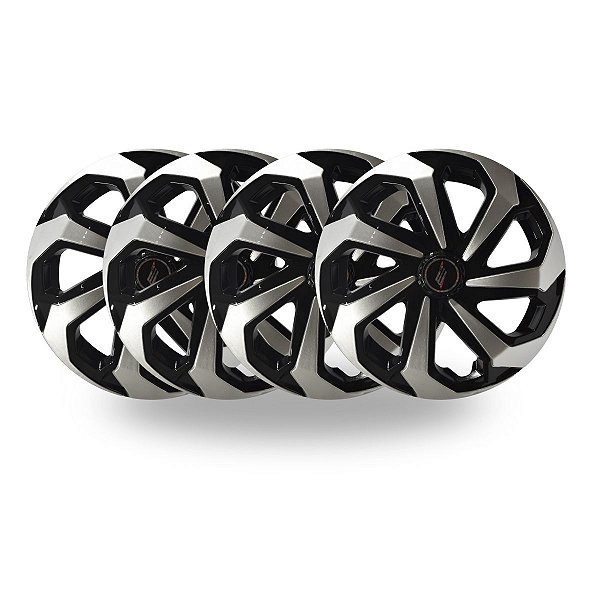 Kit 4 Calotas Esportivas Spider Aro 14 Black Silver Fixação Universal Para Rodas 4 E 5 Furos