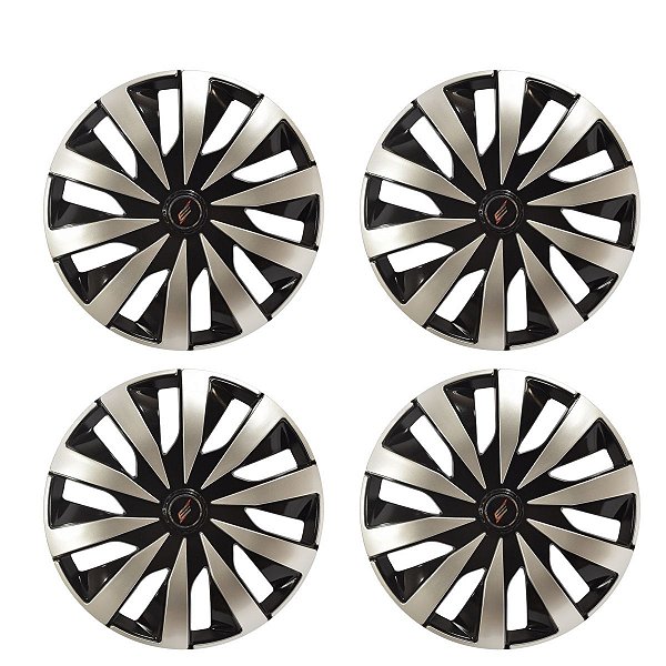 Kit 4 Calotas Esportivas Seven Aro 13 Black Silver Fixação Universal Para Rodas 4 E 5 Furos