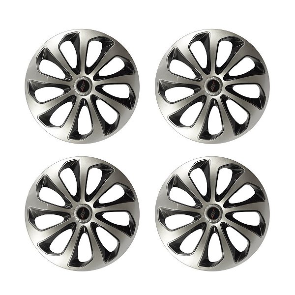 Kit 4 Calotas Esportivas Velox Aro 13 Silver Black Fixação Universal Para Rodas 4 E 5 Furos