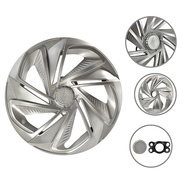 Kit 4 Calotas Esportivas Nitro Aro 14 Prata Para Rodas Com Sistema De Furação 4 E 5