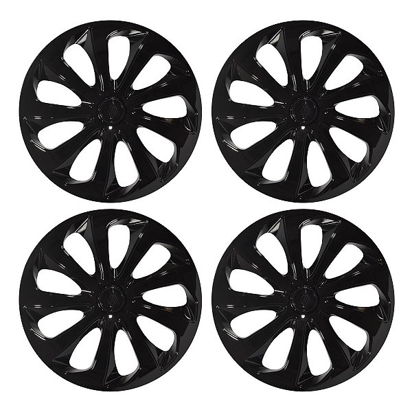 Kit 4 Calotas Esportivas Velox Aro 14 Preta Para Rodas Com Sistema De Furação 4 E 5