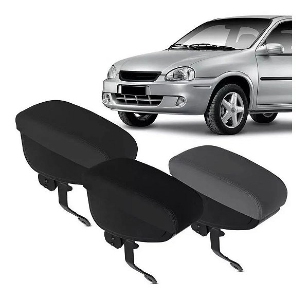 Apoio de Braço Corsa Wind 94 95 96 97 98 99 00 01 02 Corsa Classic 03 04 05 06 07 08 09 10 11 12 13 14 15 16 Rebatível com Porta Objetos Encaixe no Banco do Motorista Couro Ecológico Grafite Cinza Preto