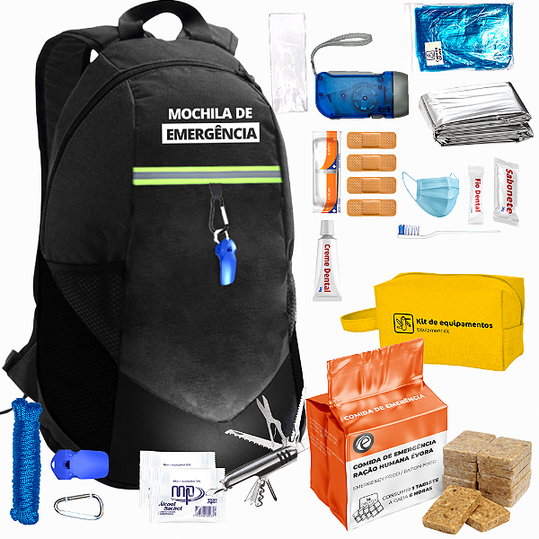 Mochila de Emergência Kit Évora Essencial + Comida de Emergência