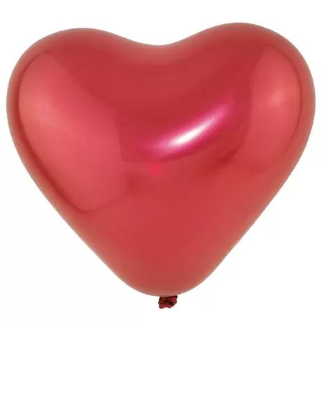 Bola Art Latex Cromado Coração Cor Vermelho Número 6 -15cm Pacote Com 25 Unidades